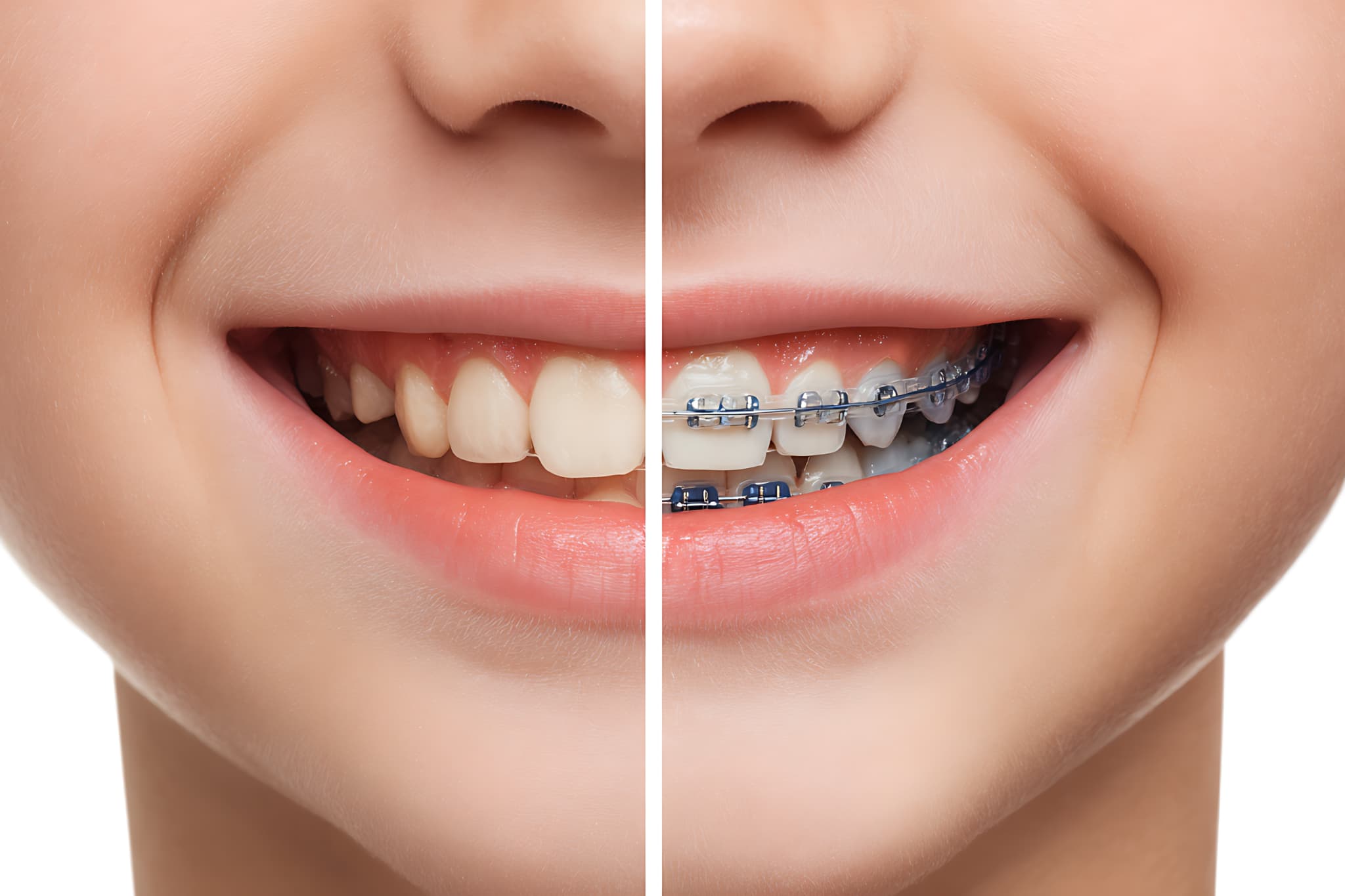 矯正中と矯正後の子どもの歯の比較